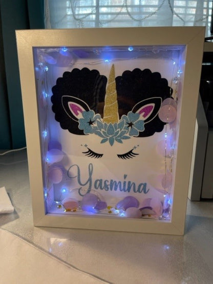 Unicorn shadowbox with lights and matching t-shirt or onesie