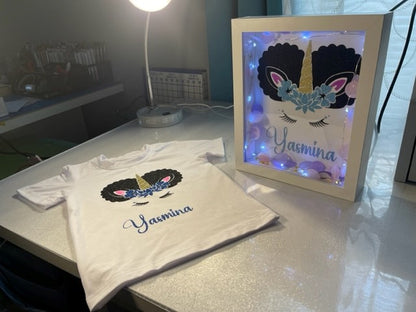 Unicorn shadowbox with lights and matching t-shirt or onesie