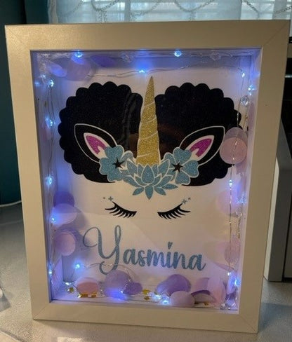 Unicorn shadowbox with lights and matching t-shirt or onesie