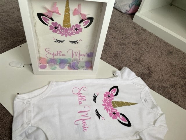 Unicorn shadowbox with lights and matching t-shirt or onesie