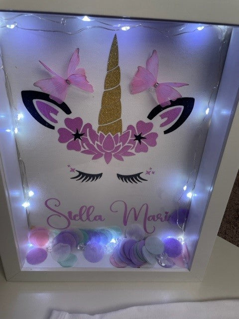 Unicorn shadowbox with lights and matching t-shirt or onesie